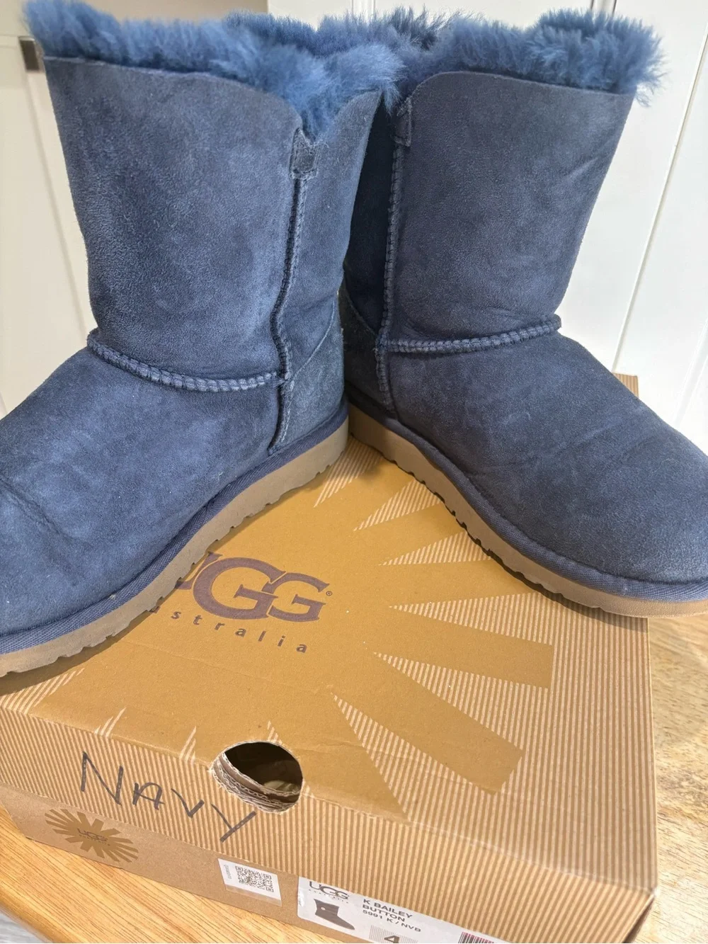 UGG Navy Short Suede Button Boots